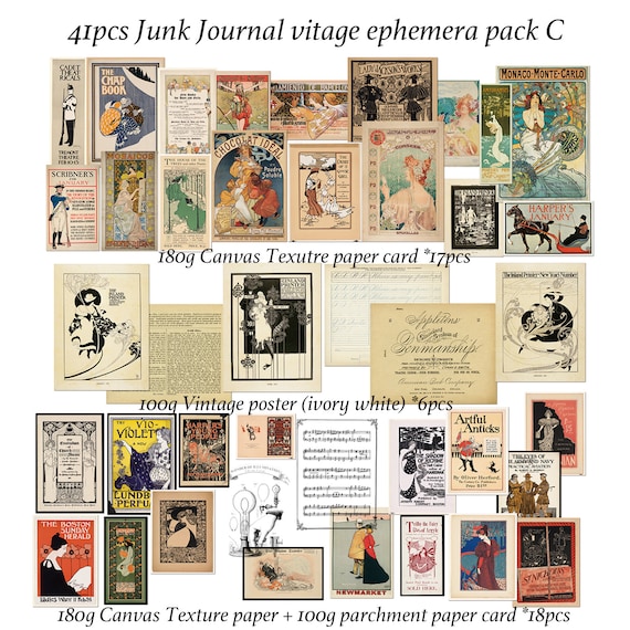 41 Pcs Pack C/vintage Junk Journal Kit Pack, Card, Journal