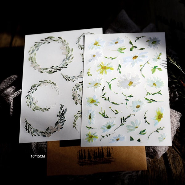 RUB-ON stickers  | 2 sheets watercolor wreath flower floral leaves  Rub On Transfer Stickers, embellishment T03  T03-12