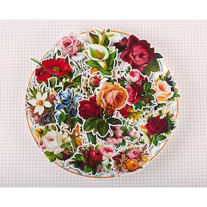 Etiquetas florais vibrantes | adesivos decorativos temáticos de plantas florais de flores, adesivos recortados, diário, ML05