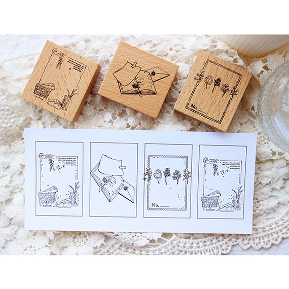 8 Timbri In Legno Con Motivi Fiori E Piante - Per Scrapbooking, Cartoline E Artigianato Fai Da Te