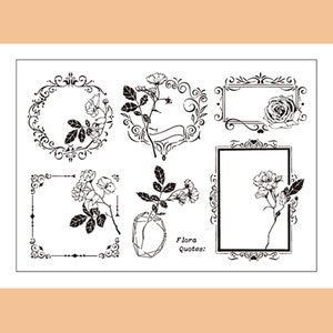 clear Stamp Set / Clear Stamps / flower floral frame leave frame plant wild leaves themed Transparent Stamp S34