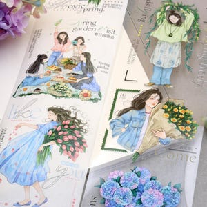 Beautiful modern girl floral life Washi PET tape｜relax flower girl daily life  M04 wt-10