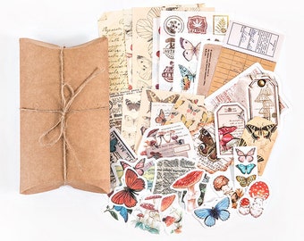 Ensemble de carnet de voyage champignon papillon, divers reçus en papier papillon, lot d'autocollants, album de revues, éphémère vintage SU-L