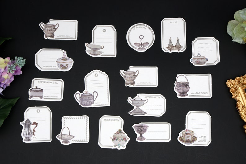 Tea Kettle Sticker Teapot Label Stickers | Washi Sticker Tea Kettle Antique Dinnerware ...