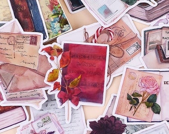 vintage letter stickers  flower letter wreath books letter themed Stickers Pack ML05
