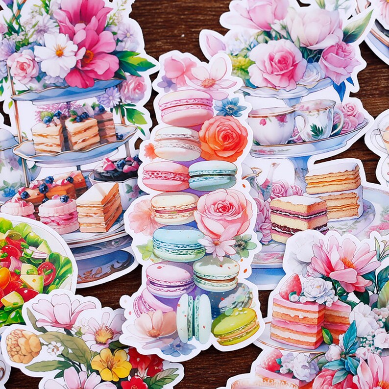 Flower Afternoon Tea Themed Stickers Sweets Macaron Drinks Decorative ...