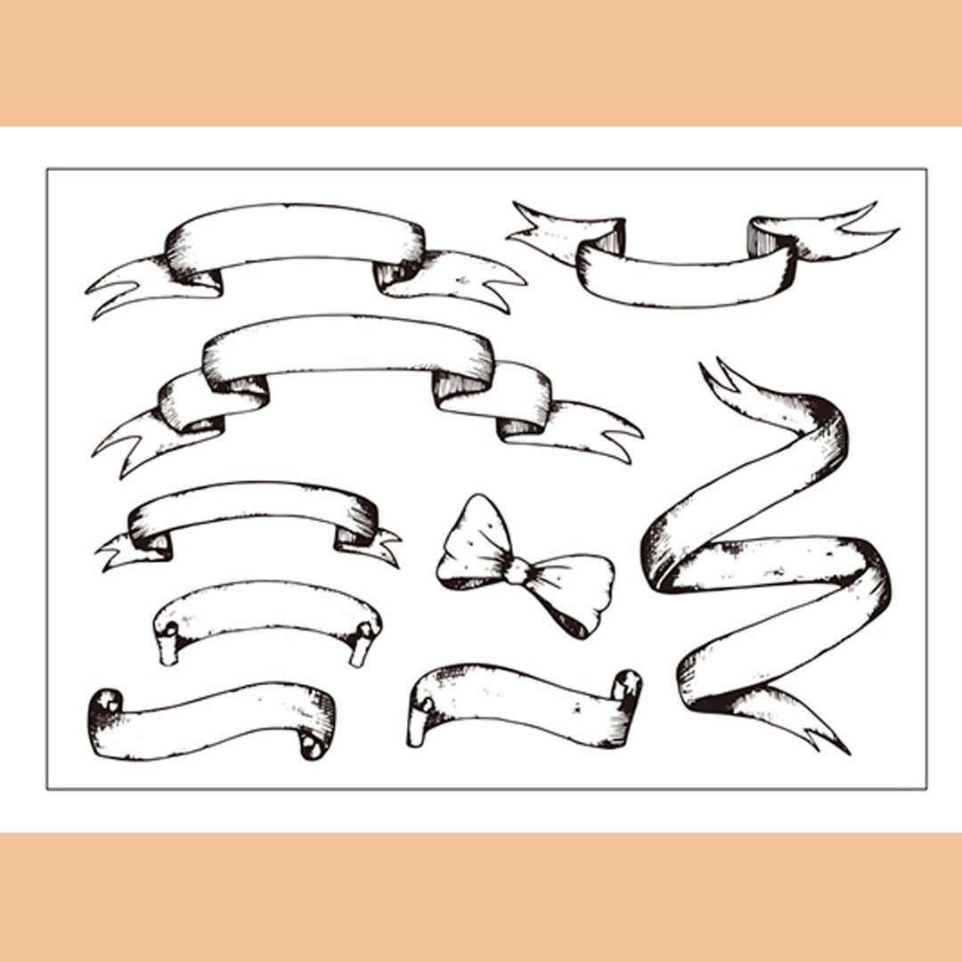 Clear Stamp Set / Clear Stamps / Tag Ribbon Scrolls Ancient Scrolls Old ...