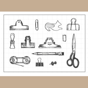 クリアスタンプセット / クリアスタンプ / ビンテージクリップ バインダークリップ インデックスクリップ メタルクリップ テーマクリップ 透明スタンプ S04