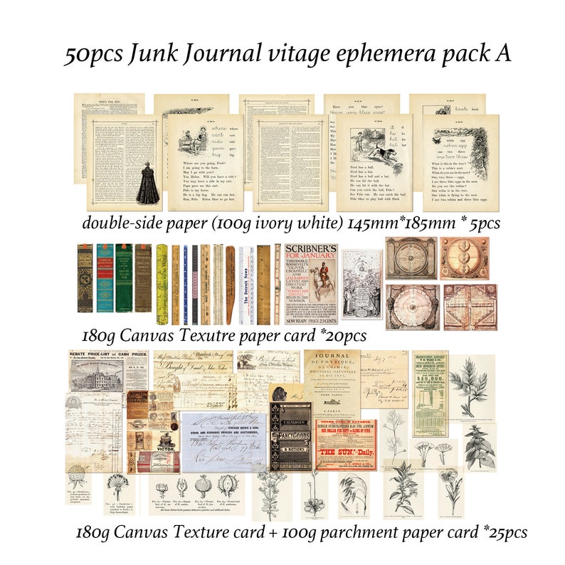50 Pcs Pack A/vintage Junk Journal Kit Pack ,vintage Ephemera T03 A SU ...