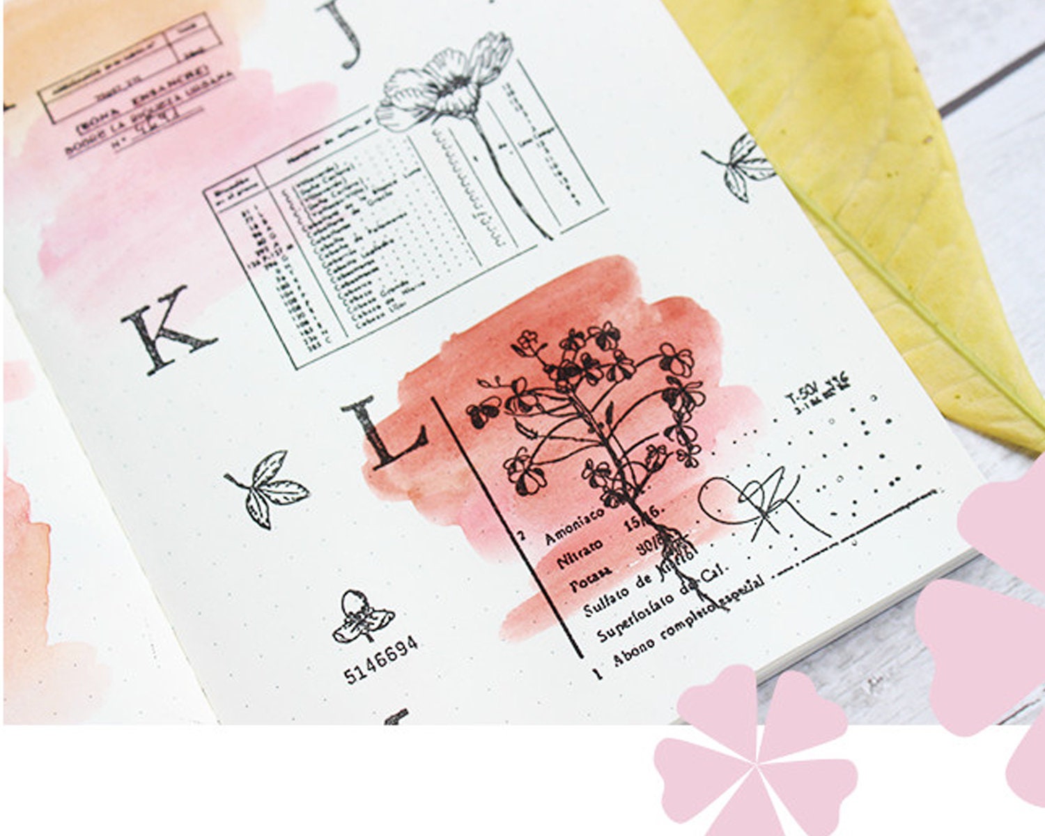 Clear Stamp Set / Clear Stamps / Flower Plant Leaves Branch Receipt ...