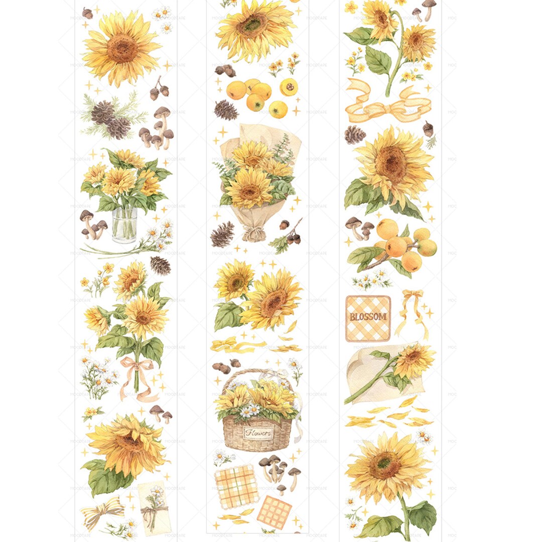 Sunflower Washi Tape Flower Sunflower Pattern Washi Tape M04 Wt7 Etsy