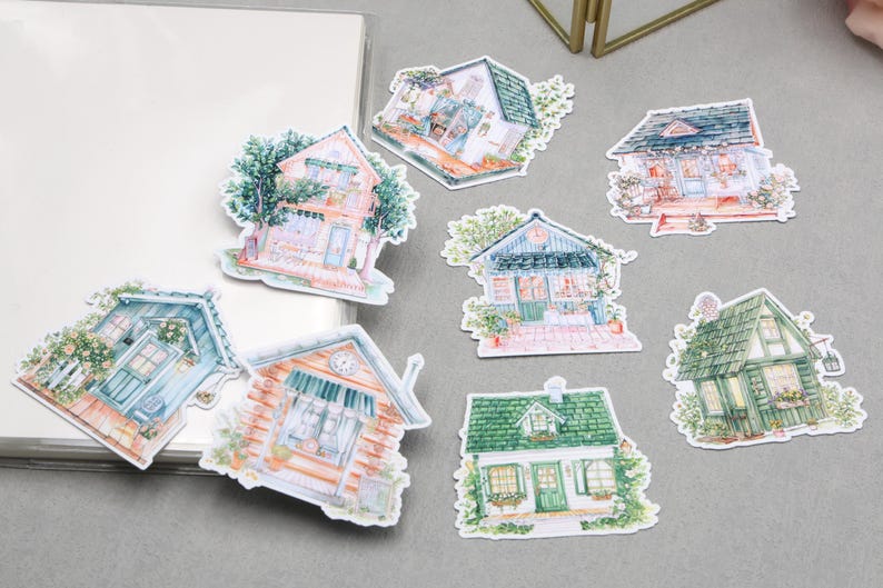 Sticker House Cute House Building Sticker | Green House Architecture Themed Die-cut ...