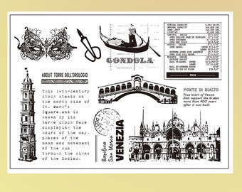 clear Stamp Set / Clear Stamps ／Venice themed transparent stamps Planner S16