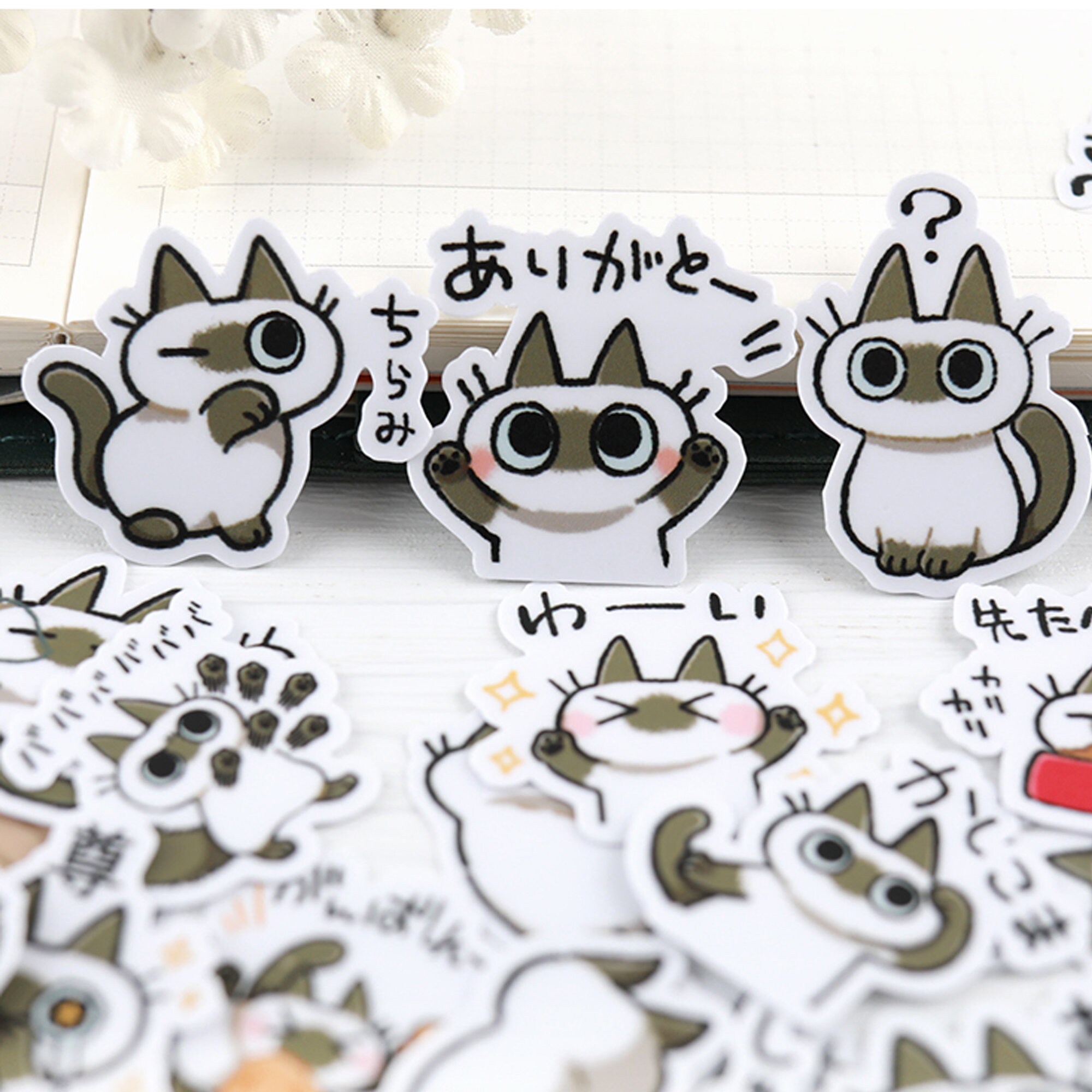 Cute cat emoji Kitten sticker Japanese themed animal sticker | Etsy