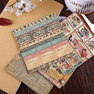 vintage woman poster pattern stickers | vintage magazine flower collage flower  girl vintage background paper stickers, ML05