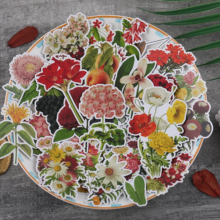 Vintage Floral Stickers | Flower Rose Floral Plants Themed Decorative ...
