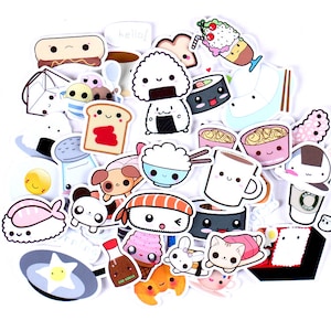 Pegatinas de comida lindas / Pegatinas de comida lindas con emojis de café, tazón de arroz, emojis de sushi, pegatinas variadas con temática alegre ML05