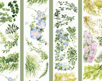 Plants with Green leaves washi / Pet Tape | green leaf greenery theme nature plant green leaves flower pattern tape full roll M04