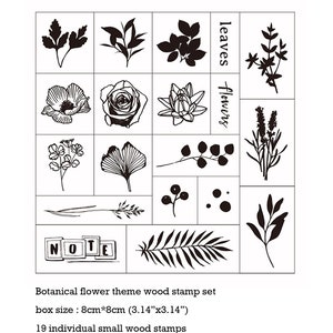 Jeu de tampons en caoutchouc en bois | Lot d'estampes en bois fleur plante nature botanique vintage thème numéroté motif m04 ST-BX