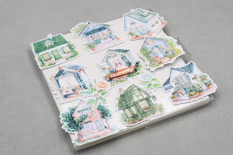 Sticker House Cute House Building Sticker | Green House Architecture Themed Die-cut ...