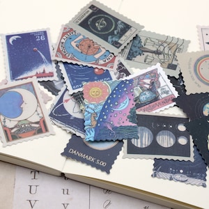 46 peças | estrela lua planeta espaço terra galáxia selos adesivos | vários planetas Snail Mail Selos Junk Journal adesivos Be-1