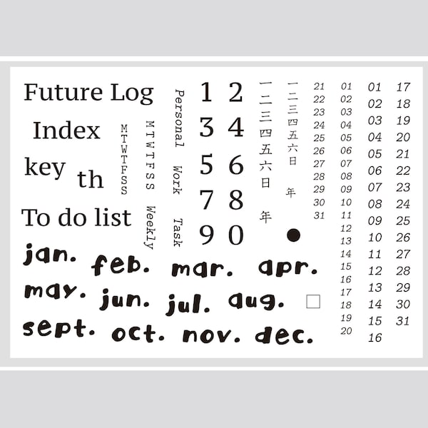 Juego de sellos transparentes / Sellos transparentes / Planificador fecha mes diario funcional bullet journal Sello transparente S36