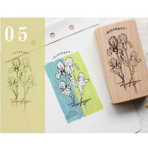 Tampons en caoutchouc en bois de fleurs jumelles de fleurs d'iris vintage m04 HWS sale09