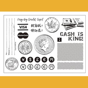 Clear Stamp Set / Clear Stamps / geld contant geld valuta goud fonds munt zilver voorraad rekeningthema m04 s27