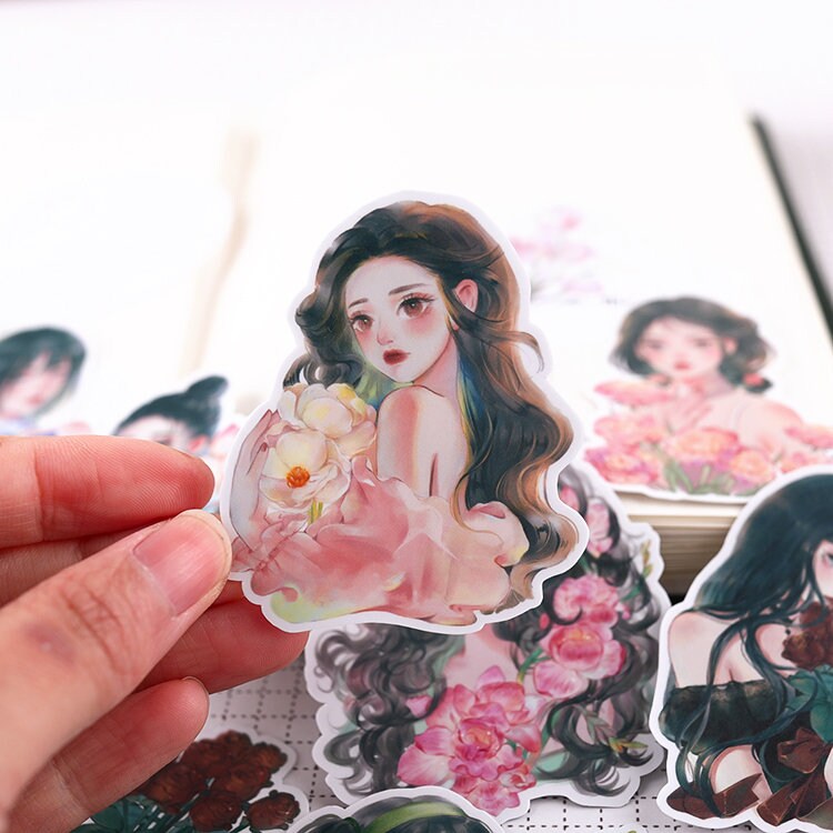 Floral Girl Stickers | Modern Girls Hair Flower Fashion Girl