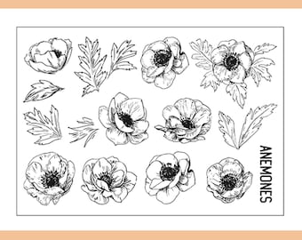 clear Stamp Set / Clear Stamps / Beautiful Rosy  Anemone Bulbs flower plant Branches and leaves themed Transparent Stamp S33
