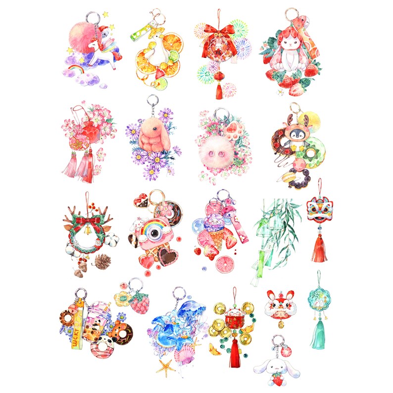 Keychain Stickers | Key Stickers Cute Key Ring Themed Decorative ...