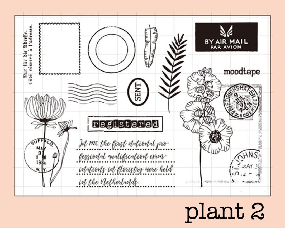 Clear Stamp Set / Clear Stamps / Plant Card Themed Flower Leaf Mail ...