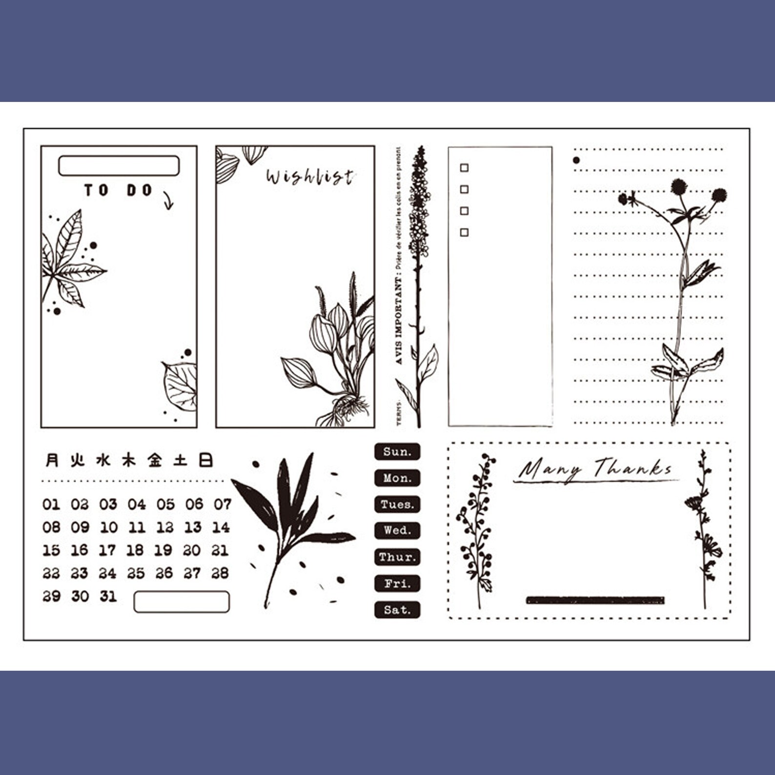 Clear Stamp Set / Clear Stamps / Leaves Note Leaf Vine Plant Botanical ...