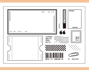 clear Stamp Set / Clear Stamps / frame card collage floral envelope  themed Transparent Stamp S34