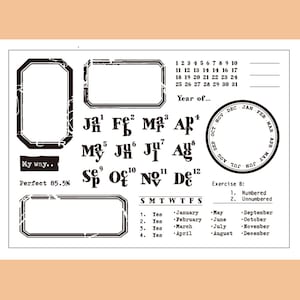 transparent Stempel Set / Clear Stamps / Monatsrahmen Rechnung Quittung Datum Markierung Vintage Thema m04 s35