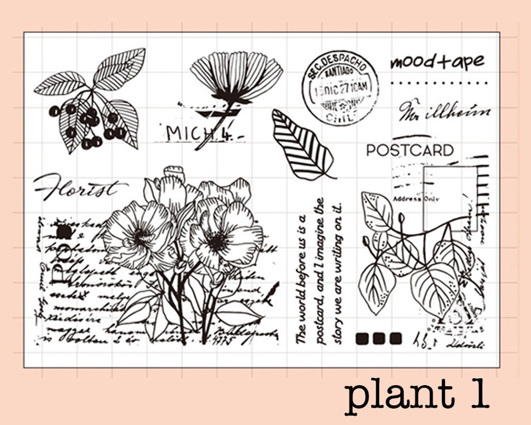 Clear Stamp Set / Clear Stamps / Plant Card Themed Flower Leaf Mail ...