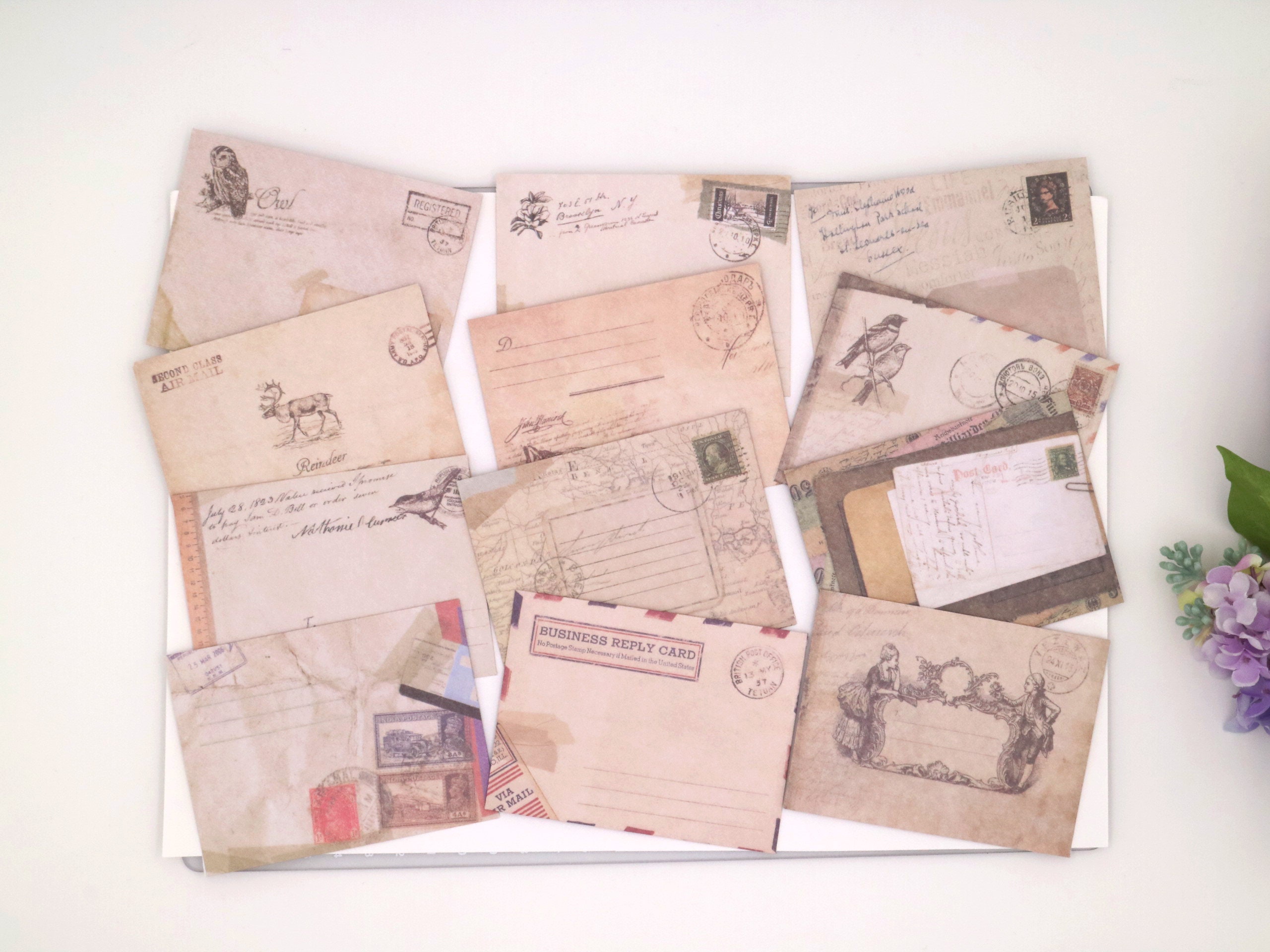 Retro Vintage Kraft Envelope Letter Pad Set Old Europe Style Love