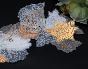 20pcs Rose vellum stickers | gold foil flower series botanical stickers  flower bouquet plant label themed vellum Stickers TZB-S