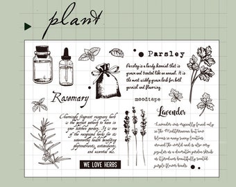 clear Stamp Set / Clear Stamps /plant notes parsley,rosemary, lavender, test tube, passage s12