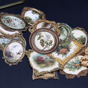 Pinturas vintage retrô recortadas | Pôsteres antigos de paisagens campestres, impressão de arte floral emoldurada, recortes de papel de jornal de sucata