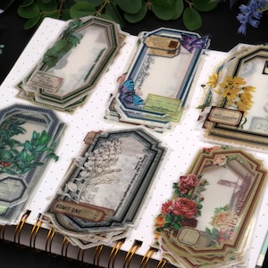 Colagem de adesivos com moldura | Adesivos para animais de estimação washi adesivos flor planta folhas de flores, cartão de registro, papel de diário lixo Be-1