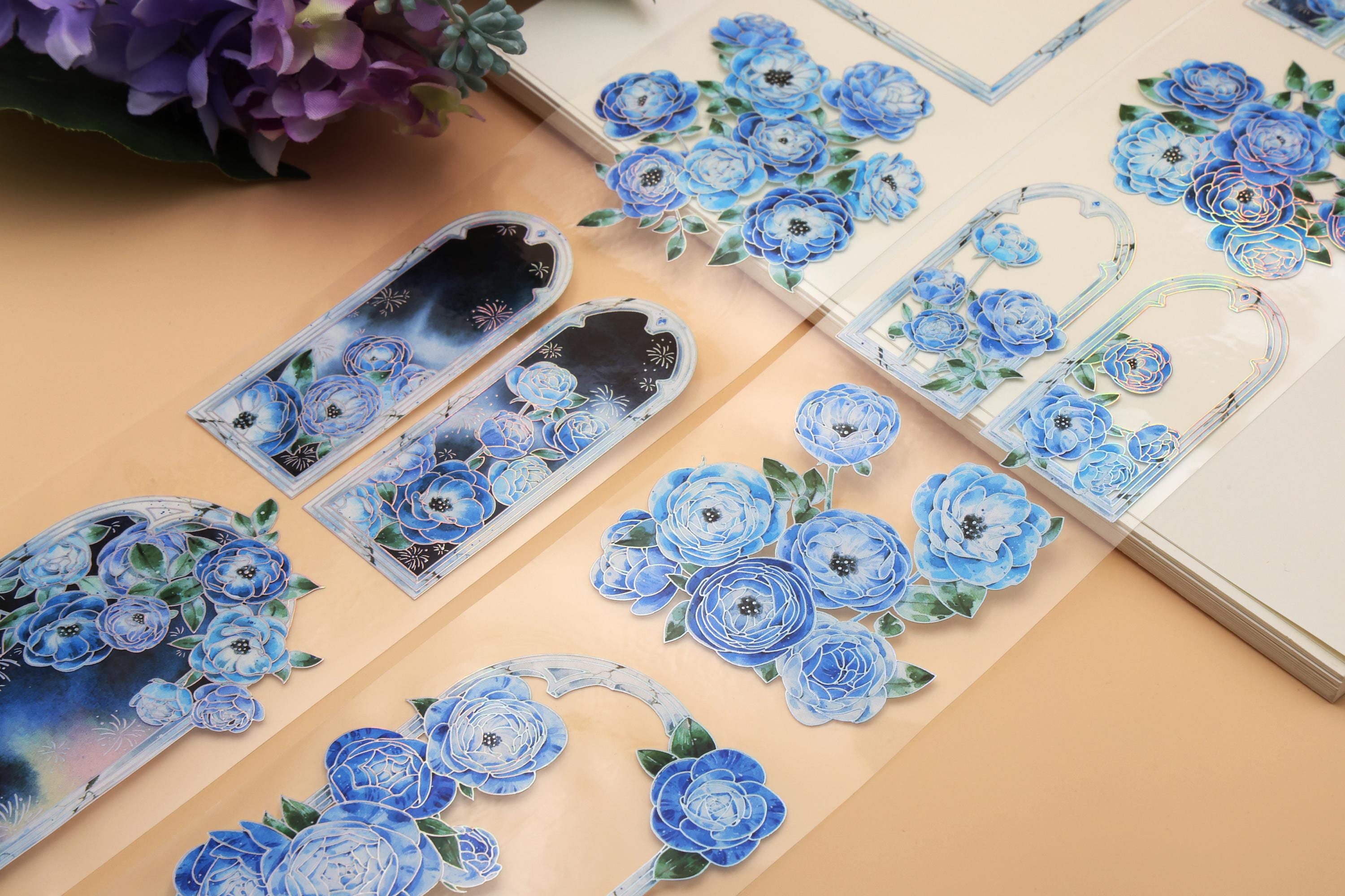 Blue Rose PET Tape｜blue Flower Window Church Deco PET Tape M04 Wt