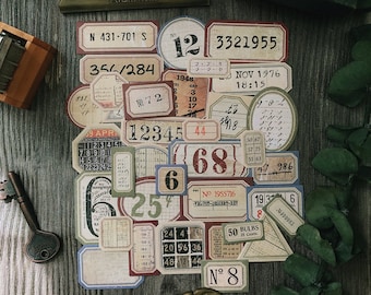Vintage Zahlen Quittungsaufkleber - Vintage Zahlenticket, Ephemera für Scrapbooking, Aufkleber Y06