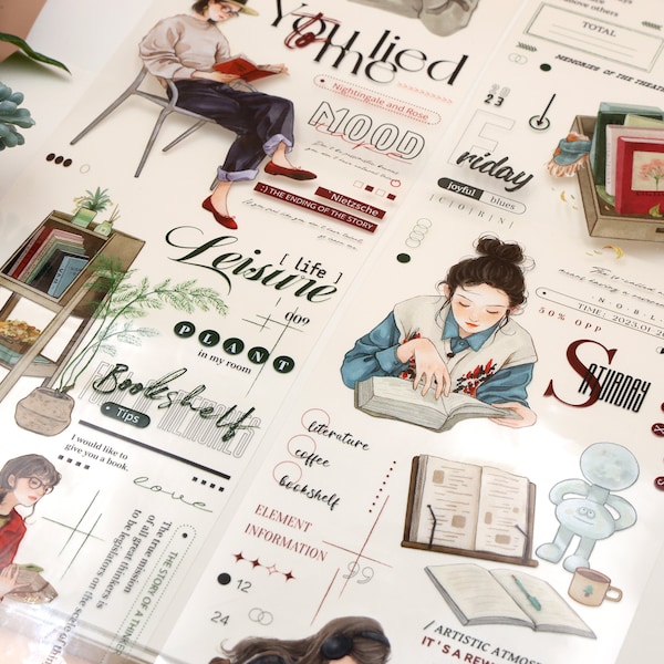 Beautiful girl reading a book Washi PET tape｜bookworm cozy reading books cute girl relax  M04 wt-10