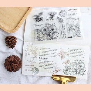 Clear Stamp Set / Clear Stamps / Plant Card Themed Flower Leaf Mail ...
