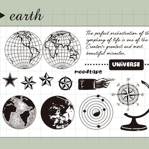 clear Stamp Set / Clear Stamps /planet earth globe star moon orbits travel s12