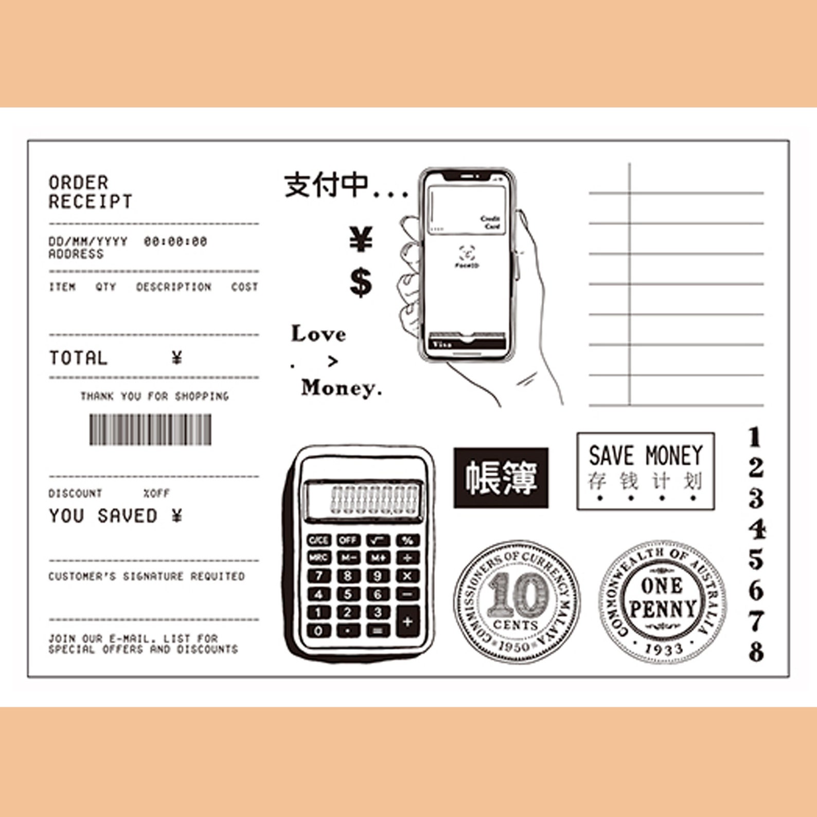 Clear Stamp Set / Clear Stamps / Receipt Invoice Bank Check Etsy UK