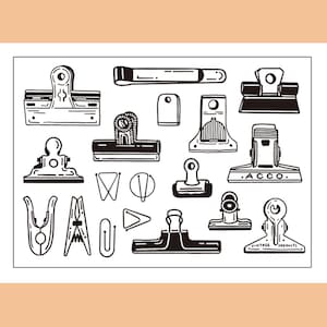 クリアスタンプセット / クリアスタンプ / ビンテージバインダークリップ インデックスクリップ メタルクリップ テーマクリップ 透明スタンプ S33