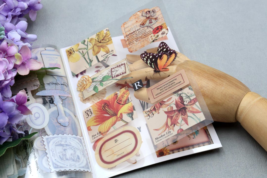 Sticker Boolets PET Sticker Booklet | 20 Sheets Collage Assorted Pattern Botanical ...
