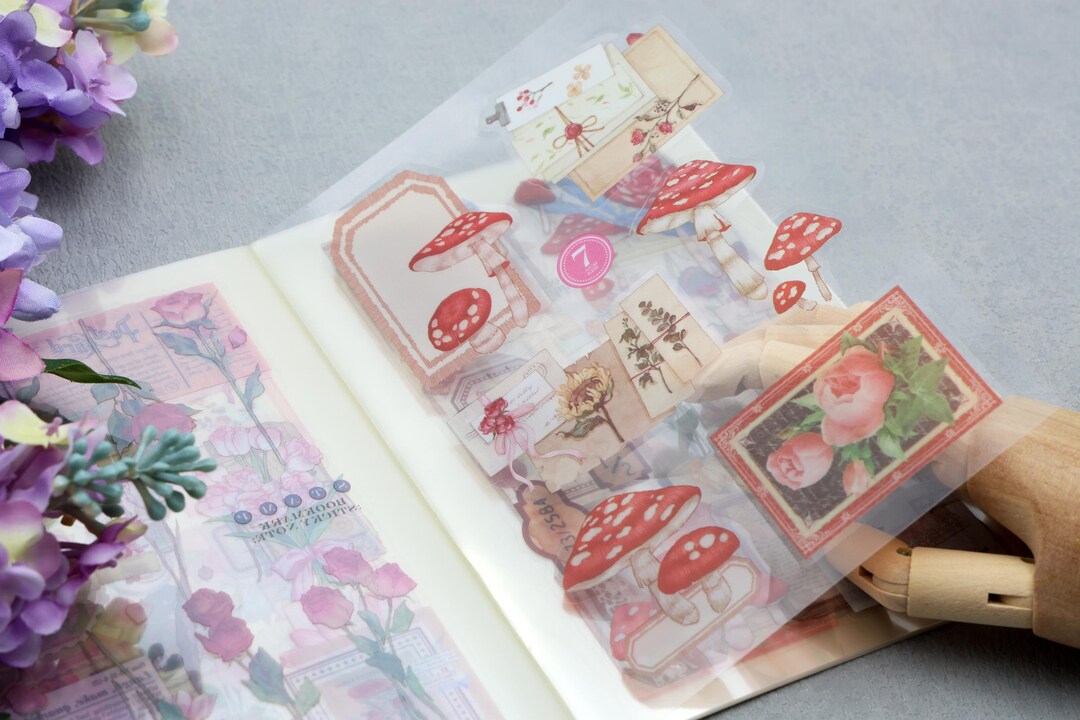 Sticker Boolets PET Sticker Booklet | 20 Sheets Collage Assorted Pattern Mushroom Bunny ...